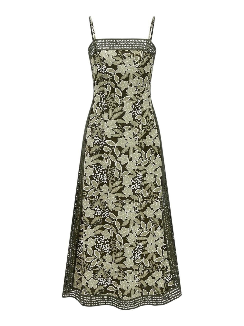 Commense Floral Crochet Trim Slip Midi Maxi Dress Large NWT Army Sage Green - Picture 2 of 13
